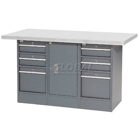 Global Industrial Workbench w/ Laminate Top, 6 Drawers & 1 Cabinet, 60inW x 30inD, Gray 239165